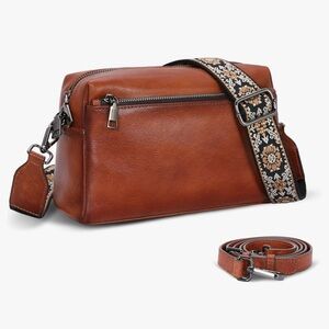 HESHE Leather Crossbody Purse for Women with Multi Compartments